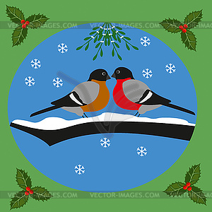 Bullfinches and mistletoe - vector clipart