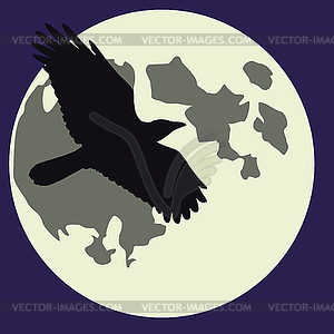 Halloween Moon and raven - vector clipart