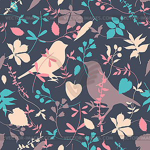 Floral seamless with birds - vector clip art