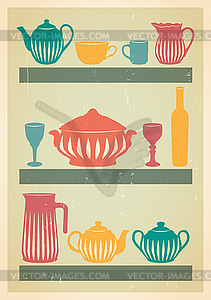 Mid century dishes set - vector clip art