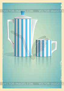 Coffee pot and cup in retro style - vector clipart