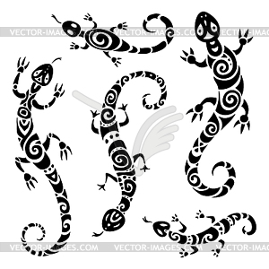 Ящерицу. Племенной набор татуировки - изображение в векторном формате
