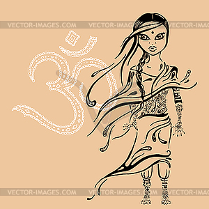 Little indian girl.  - vector image