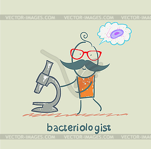 Bacteriologist thinking about germs and looks - stock vector clipart