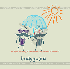 Bodyguard businessman holding an umbrella - vector clipart