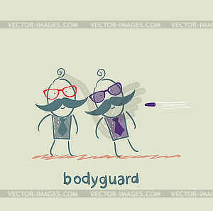 Bodyguard protects against bullets - vector image