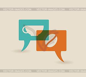 Bubble speech with grain of coffee and coffee cup - vector image