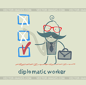 Diplomatic worker puts tick - vector clip art