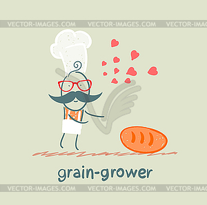 Grain grower in love with bread - vector clipart