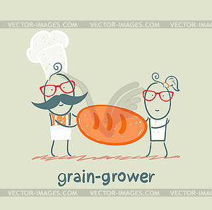 Grain grower keeps bread with cook - vector clip art