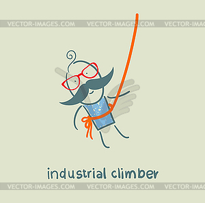 Industrial climber hanging on rope - vector clipart / vector image