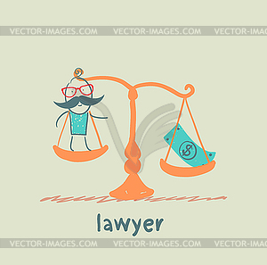 Lawyer is in balance with money - vector clipart