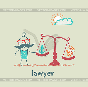 Attorney weighs in balance money and idea - vector clip art