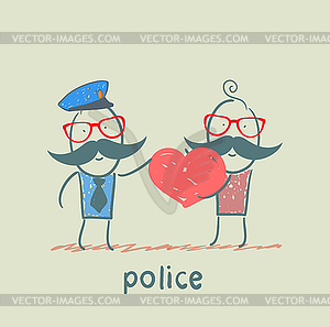 Police listen to man in love - vector clipart