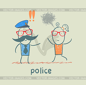 Police listen to girl who runs - vector clipart