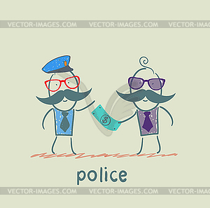 Police taking money of businessman - stock vector clipart