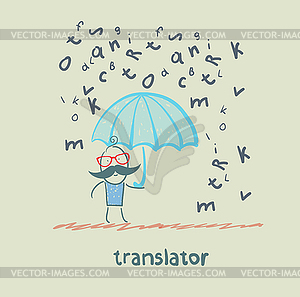 Translator is faced with an umbrella of rain of - vector image