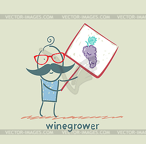 Winegrower holds banner with grapes - royalty-free vector image