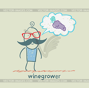 Winegrower thinks of grapes - vector clip art