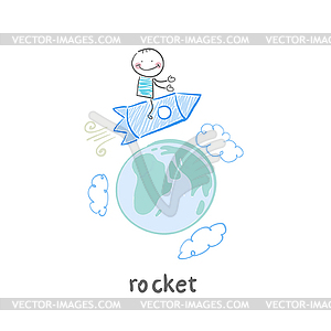 Man on rocket - vector clipart