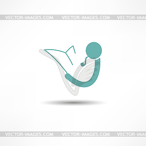 Man reads newspaper icon - vector clip art