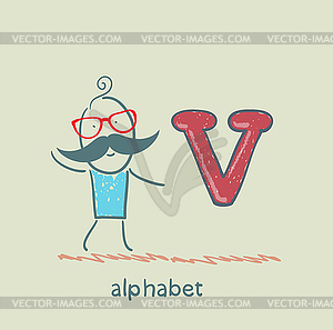 Man standing with letter of alphabet - vector clip art