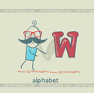 Man standing with letter of alphabet - vector clipart