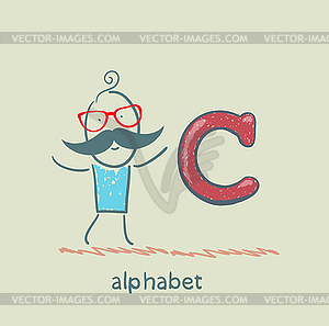 Man standing with letter of alphabet - vector image