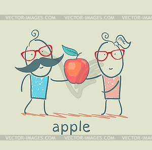 Girl and boy holding an apple - royalty-free vector image