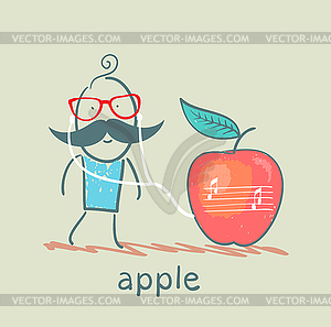 Man listening to music on headphones apple - vector clipart