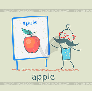 Man shows presentation of apple - vector image