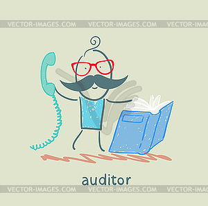 Auditor with book and phone - vector image