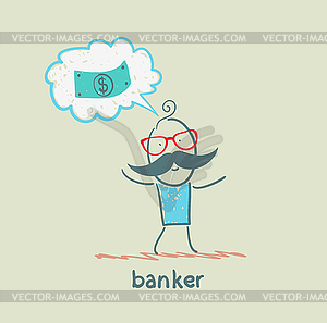 Banker thinks about money - vector clipart