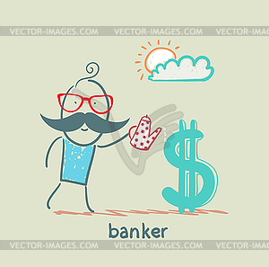 Banker watering Dollar - vector clipart