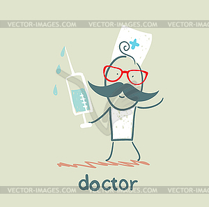 Doctor with syringe - vector clipart