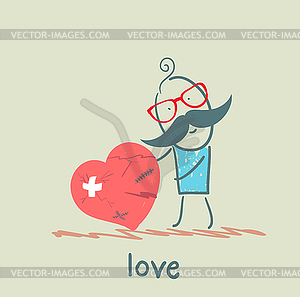 Человек стоит с разбитым сердцем - векторное изображение EPS
