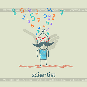 Scientist thinks about numbers - vector clip art