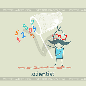 Scientist catches butterfly net figures - vector clipart / vector image