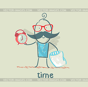 Man awakened by alarm clock - vector image