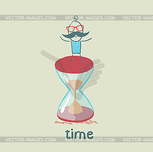 Man stands on hourglass - vector clip art