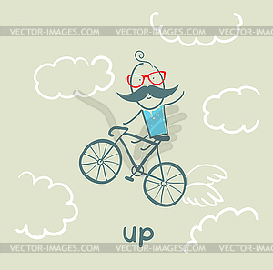 Man flying on bicycle - vector image