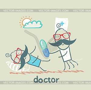 Doctor giving pill - vector image