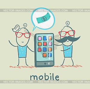 People selling mobile girl - vector clipart