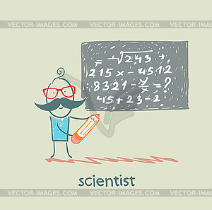 Scientist wrote on blackboard formula - vector EPS clipart