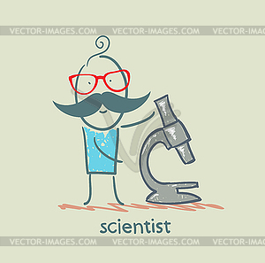 Scientist with microscope - vector image