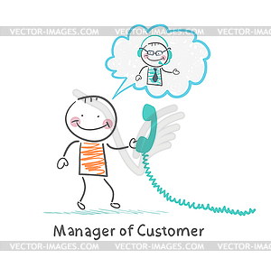 Manager of Customer talking on headphones with - vector image