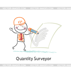 Quantity Surveyor wrote in pencil on paper - vector clip art