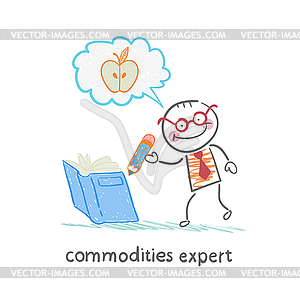 Commodities expert writes in book and thinking abou - vector clip art