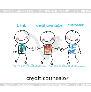 Credit counselor is between bank and client - vector clipart