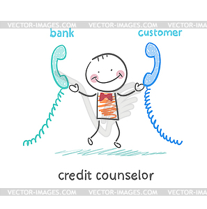 Credit counselor talking on phone with bank and - vector clip art